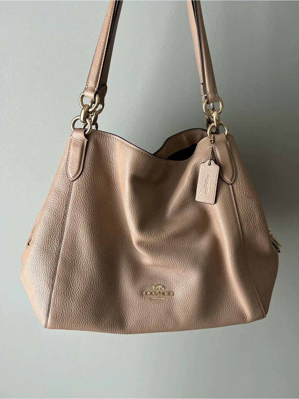 Coach Hallie Pebbled Leather Hobo in Beige
